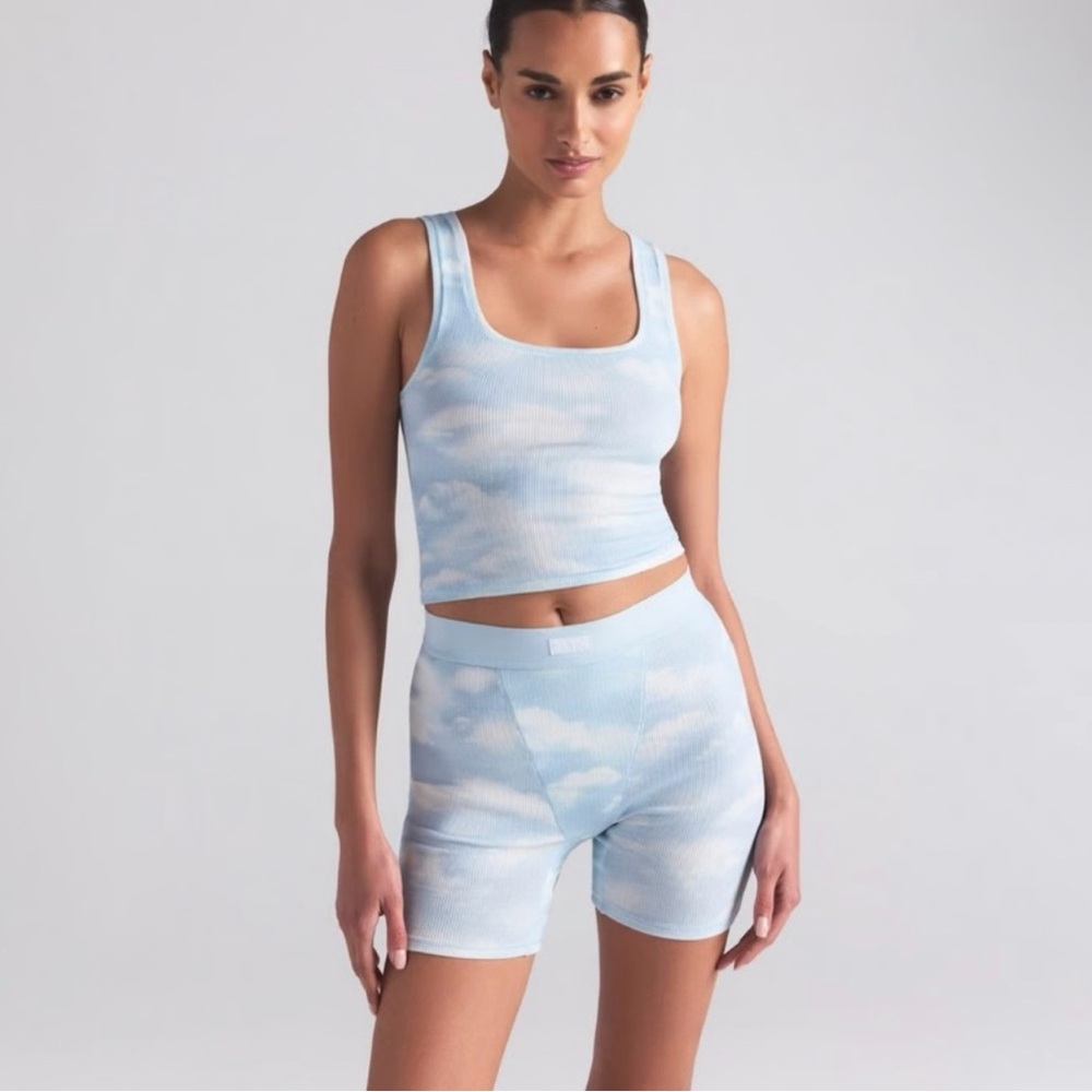 💙NWOT Skims Cotton Ribbed Boxer Briefs in Blue Quartz Cloud XS HTF